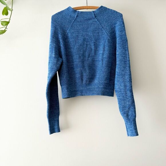 Free People Too Good Blue‎ Ribbed Mock Neck Sweater S - Picture 4 of 6